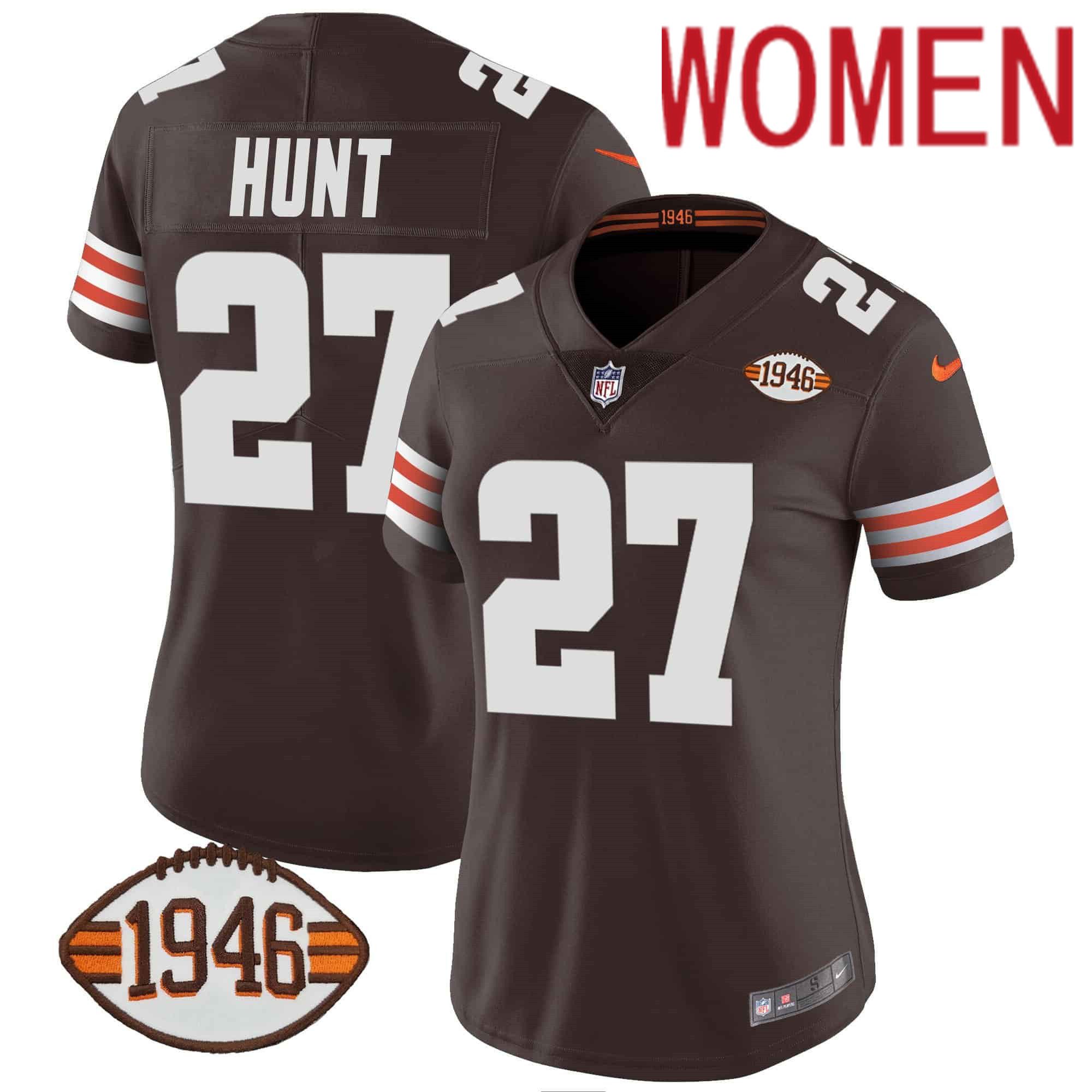 Women Cleveland Browns #27 Hunt Brown 1946 75th Anniversary Patch 2024 Nike NFL Jersey style 1